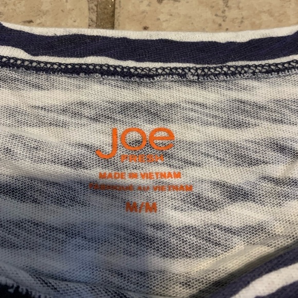 Joe Fresh Navy White Distressed Stripe Long Sleeve Top M/M Boatneck Nautical - Picture 3 of 7